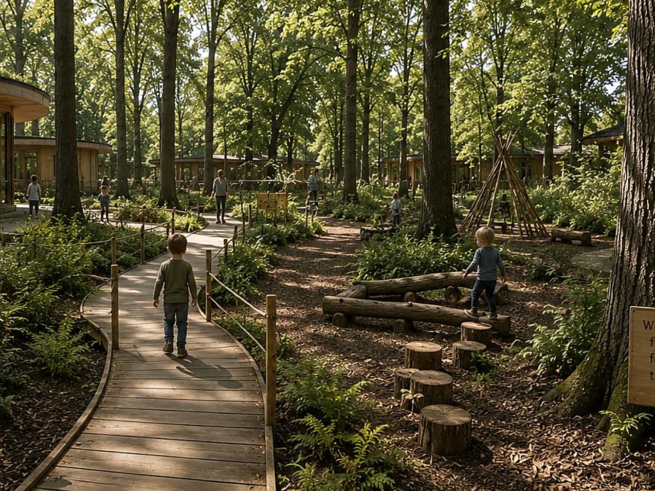 The woodland boardwalk at Blue Nest Northwood Forest School